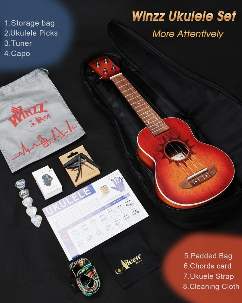 Winzz Soprano Ukulele for Kids and Adults Beginner, 21 Inch Mahogany Ukelele Starter Kit with Chord Chart and Capo, Unique Design Gifts - Image 5